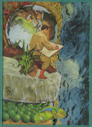 Κολάζ με τίτλο "UN MONDE À L'ENVERS" από Marie Bazin, Αυθεντικά έργα τέχνης, Κολάζ Τοποθετήθηκε στο Άλλος άκαμπτος πίνακας