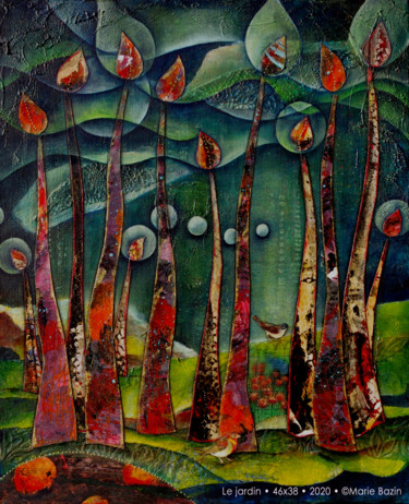 Peinture intitulée "LE JARDIN" par Marie Bazin, Œuvre d'art originale, Acrylique Monté sur Châssis en bois