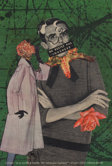 Collages getiteld "JE LUI SOUFFLE À L'…" door Marie Bazin, Origineel Kunstwerk, Collages Gemonteerd op Andere stijve panelen