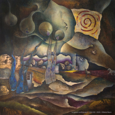 Malerei mit dem Titel "LE GRAND CONFINEMENT" von Marie Bazin, Original-Kunstwerk, Acryl Auf Keilrahmen aus Holz montiert