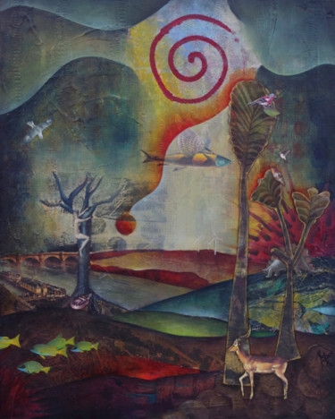 제목이 "L'ÉCHAPÉE BELLE"인 미술작품 Marie Bazin로, 원작, 아크릴 나무 들것 프레임에 장착됨