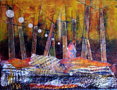 Картина под названием "LES COMMÈRES" - Marie Bazin, Подлинное произведение искусства, Акрил Установлен на Деревянная рама дл…