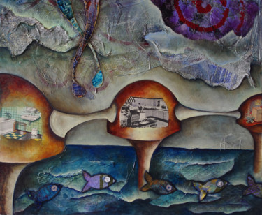 Картина под названием "LE TEMPS PASSE ET A…" - Marie Bazin, Подлинное произведение искусства, Акрил Установлен на Деревянная…