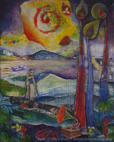 Картина под названием "APRÈS LA FÊTE" - Marie Bazin, Подлинное произведение искусства, Акрил Установлен на Деревянная рама д…