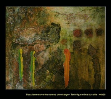 Painting titled "DEUX FEMMES VERTES…" by Marie Bazin, Original Artwork, Acrylic Mounted on Wood Stretcher frame