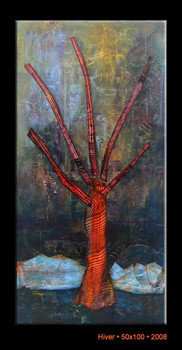 Painting titled "HIVER (une vie bien…" by Marie Bazin, Original Artwork, Acrylic Mounted on Wood Stretcher frame
