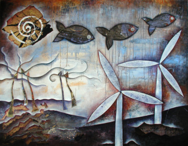 Картина под названием "L'OR DU TEMPS" - Marie Bazin, Подлинное произведение искусства, Акрил Установлен на Деревянная рама д…