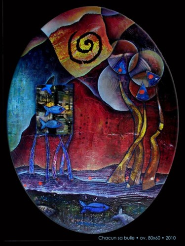 Malerei mit dem Titel "CHACUN SA BULLE" von Marie Bazin, Original-Kunstwerk, Acryl
