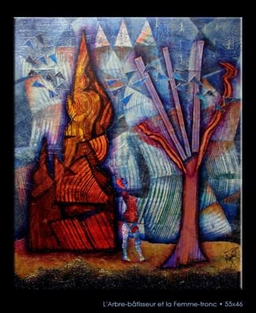 Malerei mit dem Titel "L'ARBRE BÂTISSEUR E…" von Marie Bazin, Original-Kunstwerk, Acryl