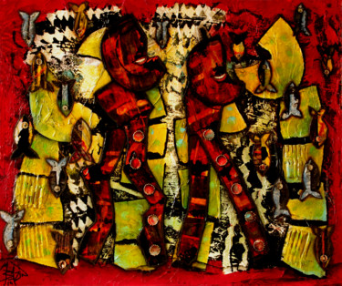 Pittura intitolato "LES ROCKEURS" da Marie Bazin, Opera d'arte originale, Collages Montato su Telaio per barella in legno