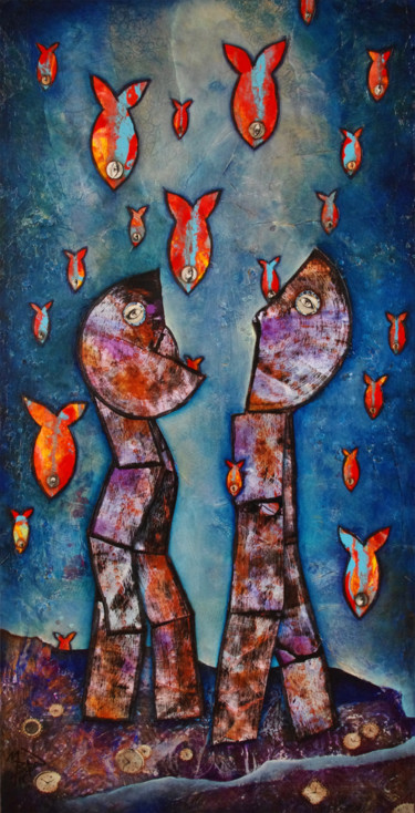 Painting titled "LES REGARDEURS" by Marie Bazin, Original Artwork, Acrylic Mounted on Wood Stretcher frame