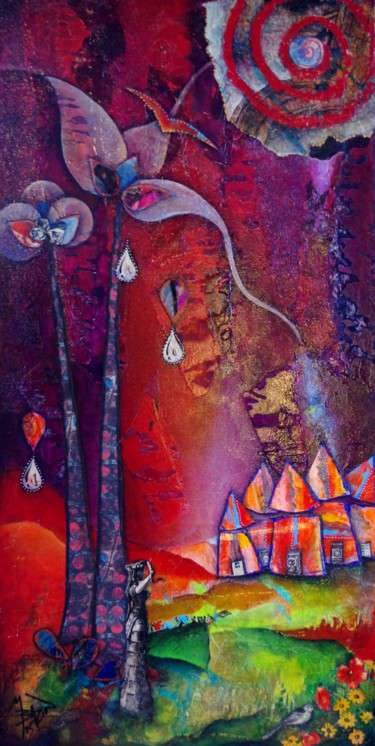 Collages intitulée "LA FEMME SERPENT" par Marie Bazin, Œuvre d'art originale, Textiles