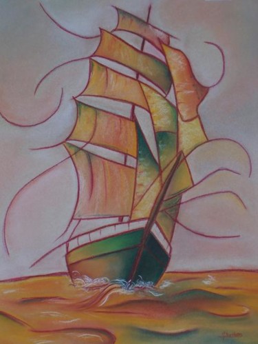 Painting titled "bateau" by Marie Berthon, Original Artwork