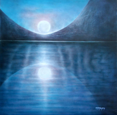 Malarstwo zatytułowany „"Berceau de Lune"” autorstwa Marie-Blanche Bayon, Oryginalna praca, Akryl Zamontowany na Drewniana r…