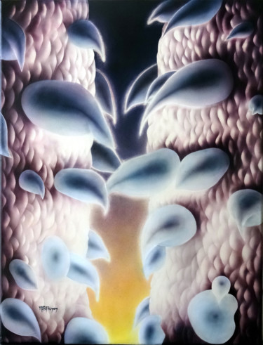 Painting titled ""Microcosme"" by Marie-Blanche Bayon, Original Artwork, Acrylic Mounted on Wood Stretcher frame
