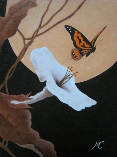 Peinture intitulée "Ipomée et papillon" par Marie-Christine Cottarel, Œuvre d'art originale