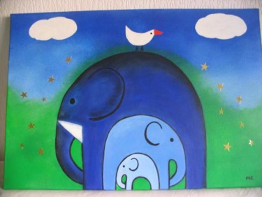 Peinture intitulée "éléphant naif" par Marie-Christine Cottarel, Œuvre d'art originale