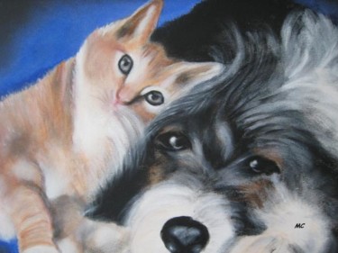 Painting titled "chien et chat" by Marie-Christine Cottarel, Original Artwork