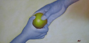 Painting titled "mains et pomme" by Marie-Christine Cottarel, Original Artwork