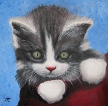 Painting titled "chaton emma" by Marie-Christine Cottarel, Original Artwork