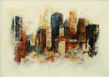 Peinture intitulée "dans cette cité..." par Marie-Pierre Lévêque, Œuvre d'art originale, Huile