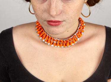 Art textile intitulée "Orange" par Marie-Camille Tassart, Œuvre d'art originale, Fil