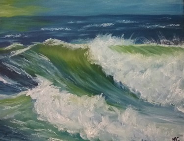 Painting titled "Vagues déferlantes…" by Marie Cariou, Original Artwork, Oil