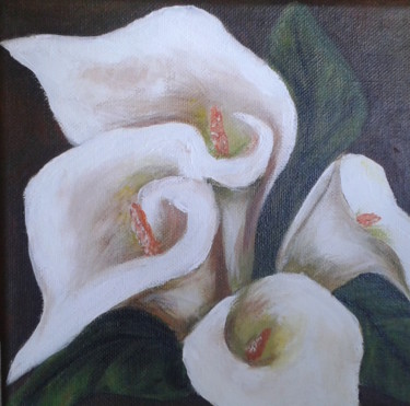 Painting titled "Arums" by Marie Cariou, Original Artwork, Oil