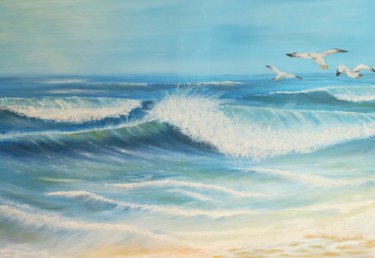 Painting titled "La mer en été" by Marie Cariou, Original Artwork
