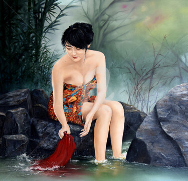 Peinture intitulée "Bain d'Asie" par Houmeau-Glowicki, Œuvre d'art originale, Huile
