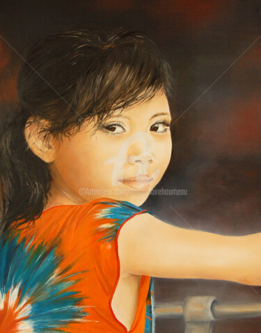 Peinture intitulée "Fillette  de Bali" par Houmeau-Glowicki, Œuvre d'art originale, Huile