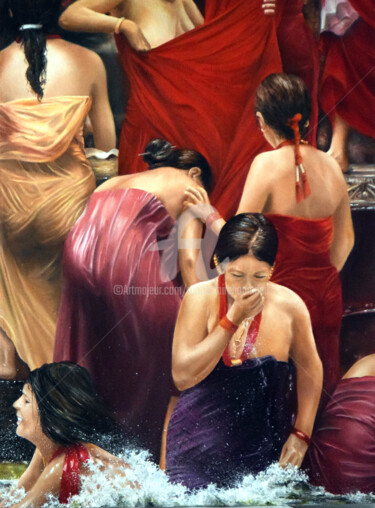 Peinture intitulée "Le bain" par Houmeau-Glowicki, Œuvre d'art originale, Huile