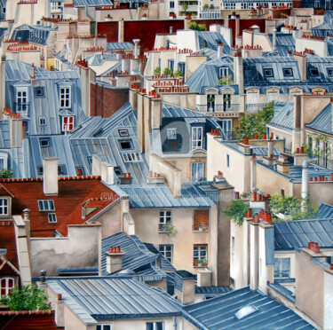 Pittura intitolato "Paris et ses toits" da Houmeau-Glowicki, Opera d'arte originale, Olio