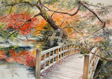 Painting titled "Le petit pont de Ni…" by Houmeau-Glowicki, Original Artwork, Watercolor