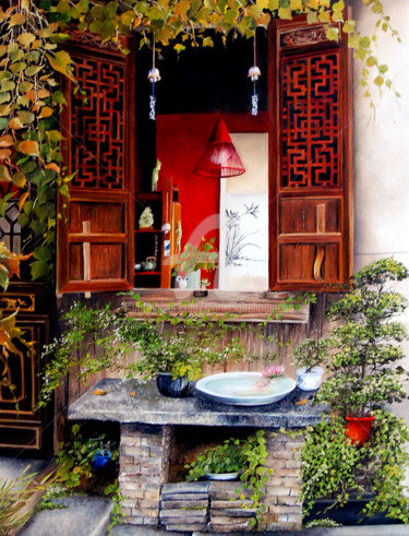 Schilderij getiteld "Fenetre-Wuzhen. Chi…" door Houmeau-Glowicki, Origineel Kunstwerk, Olie