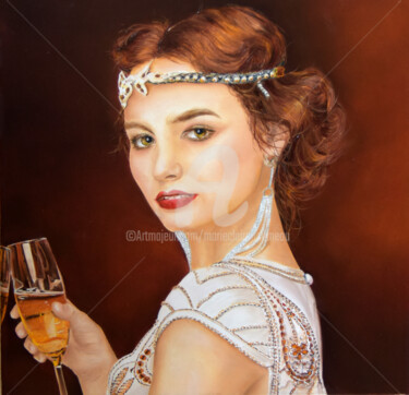 Painting titled "Champagne !" by Houmeau-Glowicki, Original Artwork, Oil