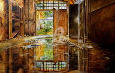 Peinture intitulée "Le hangar inondé" par Houmeau-Glowicki, Œuvre d'art originale, Huile