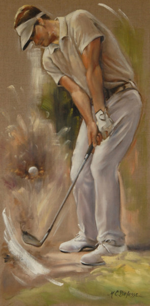 Malerei mit dem Titel "Joueur de Golf" von Marie Claude Delesse, Original-Kunstwerk, Acryl