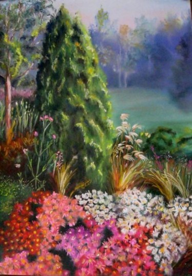 Painting titled "le jardin" by Marie Claude Ramain, Original Artwork