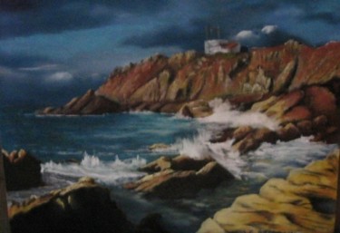 Peinture intitulée "le phare de cancale" par Marie Claude Ramain, Œuvre d'art originale