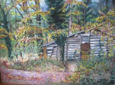 Peinture intitulée "la cabane au fond d…" par Marie Claude Ramain, Œuvre d'art originale