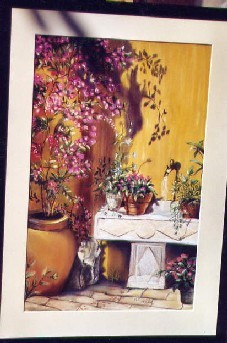 Peinture intitulée "la terrasse au sole…" par Marie Claude Ramain, Œuvre d'art originale