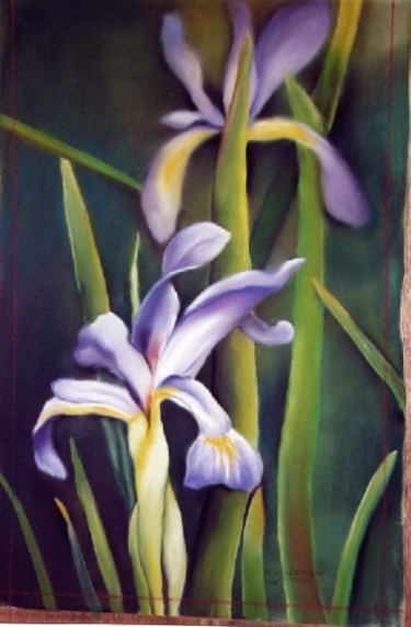 Peinture intitulée "les iris" par Marie Claude Ramain, Œuvre d'art originale