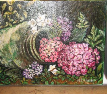 Painting titled "les hortensias" by Marie Claude Ramain, Original Artwork