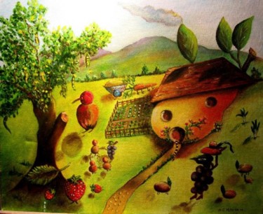 Peinture intitulée "la ferme mironton" par Marie Claude Ramain, Œuvre d'art originale