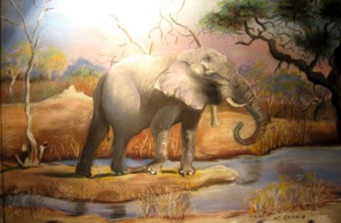 Painting titled "l'éléphant" by Marie Claude Ramain, Original Artwork
