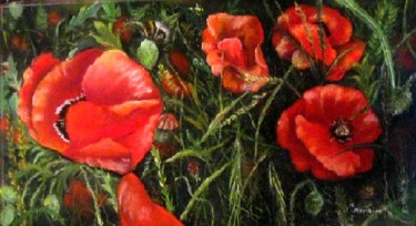 Painting titled "les coquelicots II" by Marie Claude Ramain, Original Artwork