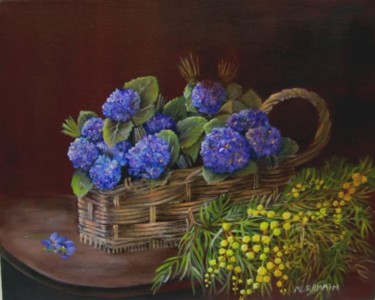 Peinture intitulée "le panier de violet…" par Marie Claude Ramain, Œuvre d'art originale