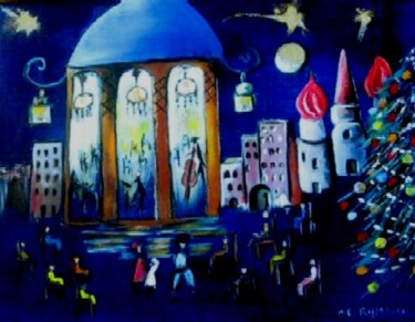 Painting titled "dans la nuit étoilée" by Marie Claude Ramain, Original Artwork