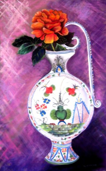 Painting titled "le vase sicilien" by Marie Claude Ramain, Original Artwork